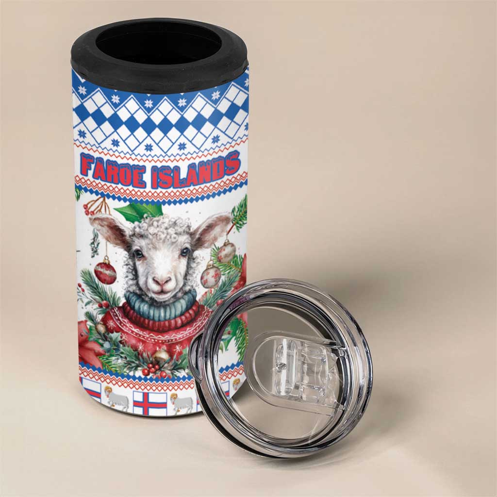 Faroe Islands Christmas 4 in 1 Can Cooler Tumbler Cute Faroese Sheep Xmas Patterns - Wonder Print Shop