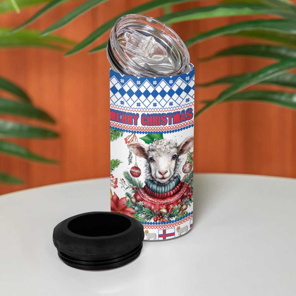 Faroe Islands Christmas 4 in 1 Can Cooler Tumbler Cute Faroese Sheep Xmas Patterns - Wonder Print Shop