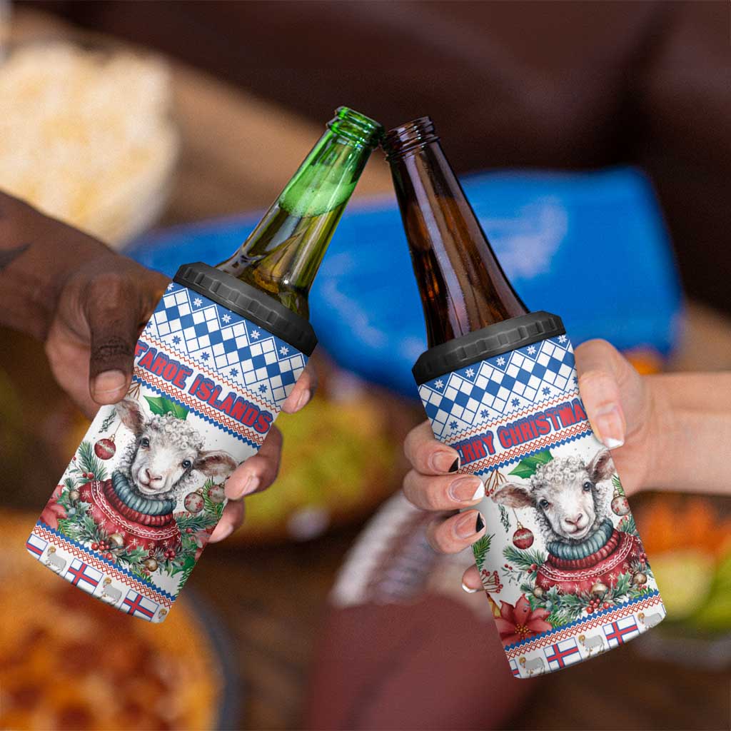 Faroe Islands Christmas 4 in 1 Can Cooler Tumbler Cute Faroese Sheep Xmas Patterns - Wonder Print Shop