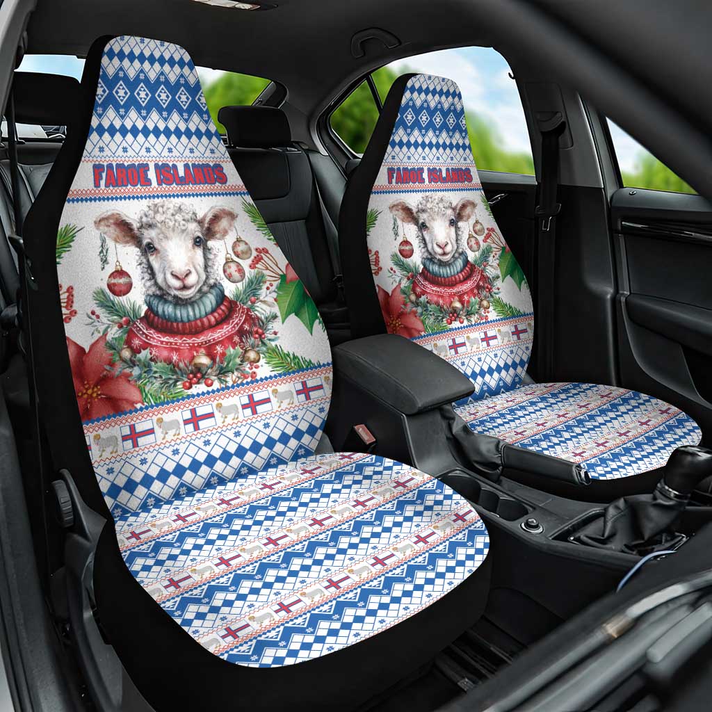 Faroe Islands Christmas Car Seat Cover Cute Faroese Sheep Xmas Patterns - Wonder Print Shop