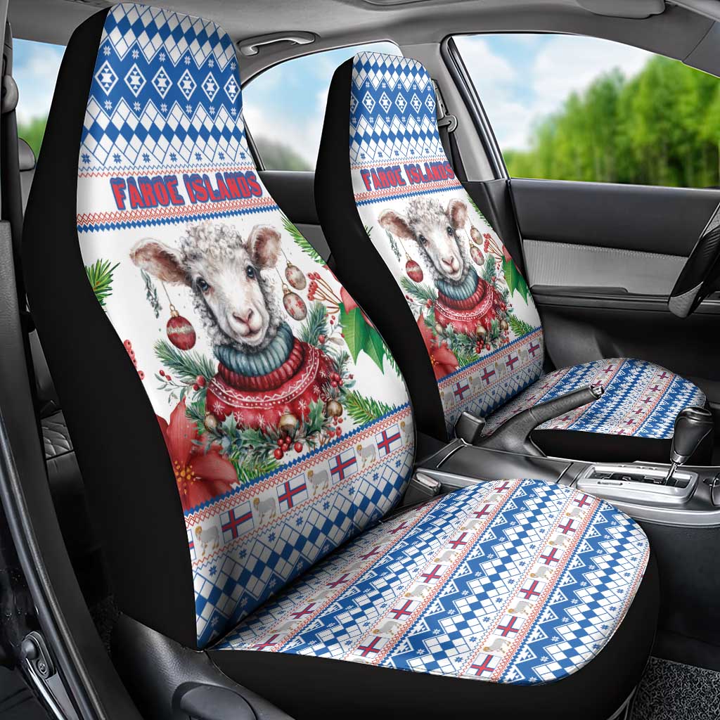 Faroe Islands Christmas Car Seat Cover Cute Faroese Sheep Xmas Patterns - Wonder Print Shop