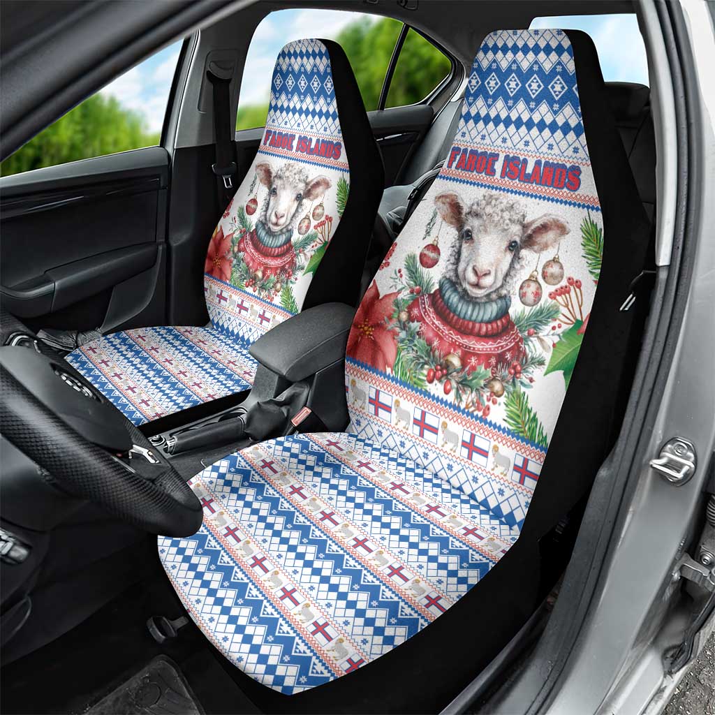 Faroe Islands Christmas Car Seat Cover Cute Faroese Sheep Xmas Patterns - Wonder Print Shop