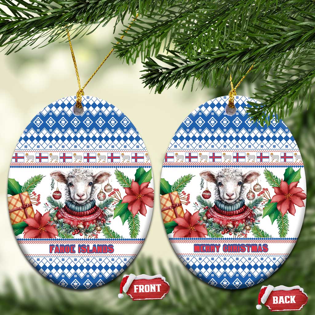 Faroe Islands Christmas Ceramic Ornament Cute Faroese Sheep Xmas Patterns - Wonder Print Shop