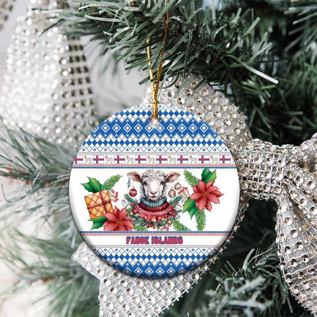 Faroe Islands Christmas Ceramic Ornament Cute Faroese Sheep Xmas Patterns - Wonder Print Shop