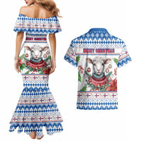 Faroe Islands Christmas Couples Matching Mermaid Dress and Hawaiian Shirt Cute Faroese Sheep Xmas Patterns - Wonder Print Shop