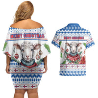 Faroe Islands Christmas Couples Matching Off Shoulder Short Dress and Hawaiian Shirt Cute Faroese Sheep Xmas Patterns - Wonder Print Shop