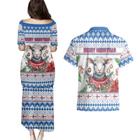 Faroe Islands Christmas Couples Matching Puletasi and Hawaiian Shirt Cute Faroese Sheep Xmas Patterns - Wonder Print Shop