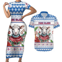 Faroe Islands Christmas Couples Matching Short Sleeve Bodycon Dress and Hawaiian Shirt Cute Faroese Sheep Xmas Patterns - Wonder Print Shop