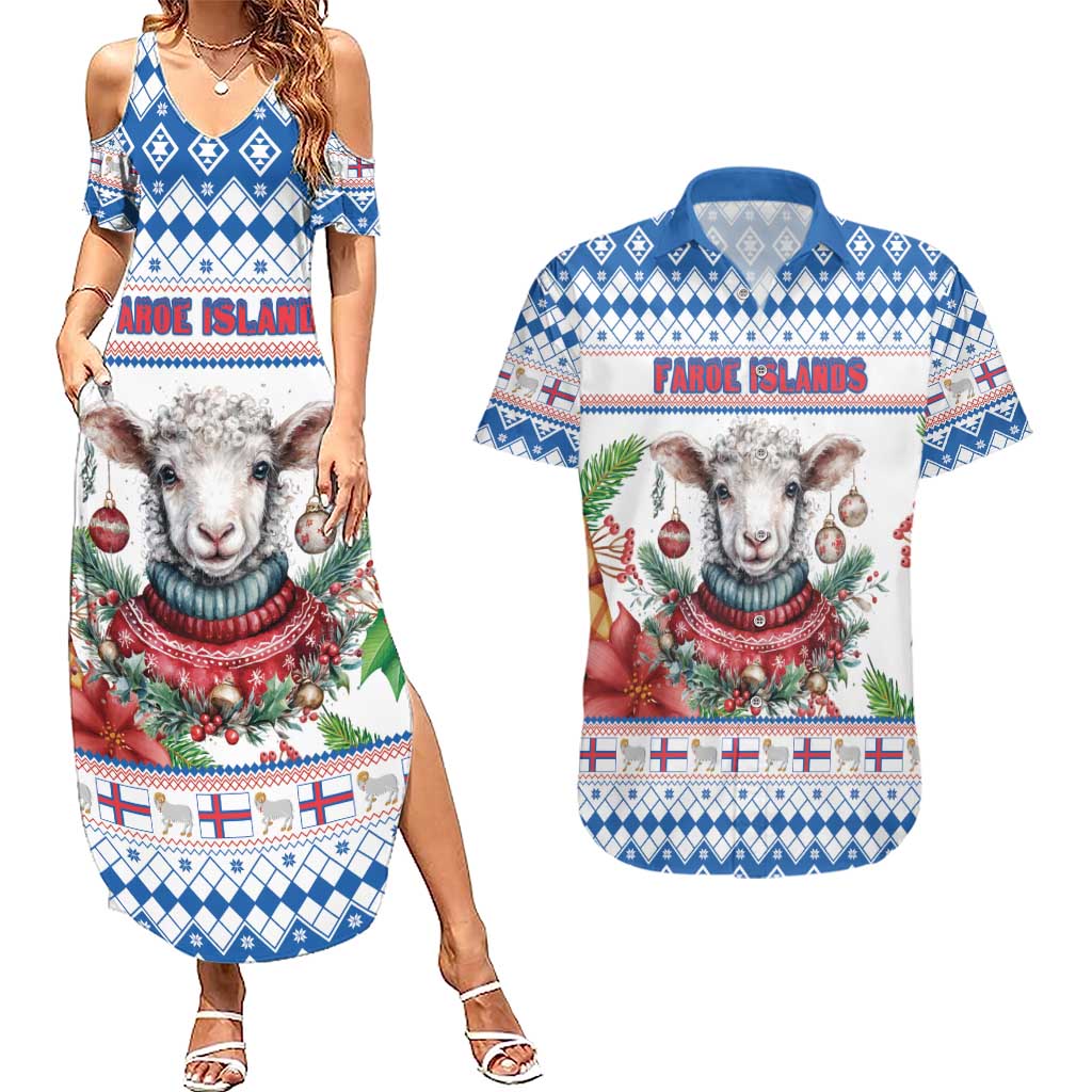 Faroe Islands Christmas Couples Matching Summer Maxi Dress and Hawaiian Shirt Cute Faroese Sheep Xmas Patterns - Wonder Print Shop