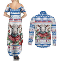 Faroe Islands Christmas Couples Matching Summer Maxi Dress and Long Sleeve Button Shirt Cute Faroese Sheep Xmas Patterns - Wonder Print Shop