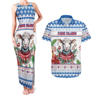 Faroe Islands Christmas Couples Matching Tank Maxi Dress and Hawaiian Shirt Cute Faroese Sheep Xmas Patterns - Wonder Print Shop