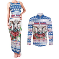 Faroe Islands Christmas Couples Matching Tank Maxi Dress and Long Sleeve Button Shirt Cute Faroese Sheep Xmas Patterns - Wonder Print Shop