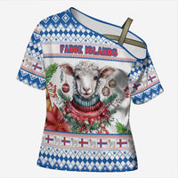 Faroe Islands Christmas Cross Shoulder Shirt Cute Faroese Sheep Xmas Patterns - Wonder Print Shop