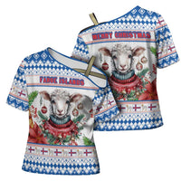 Faroe Islands Christmas Cross Shoulder Shirt Cute Faroese Sheep Xmas Patterns - Wonder Print Shop