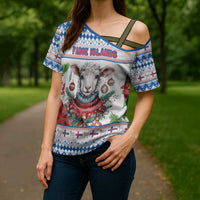 Faroe Islands Christmas Cross Shoulder Shirt Cute Faroese Sheep Xmas Patterns - Wonder Print Shop