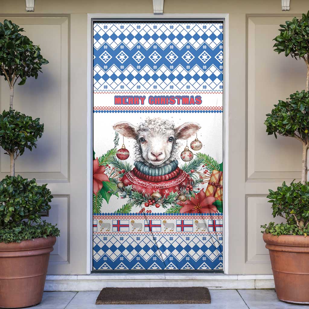 Faroe Islands Christmas Door Cover Cute Faroese Sheep Xmas Patterns - Wonder Print Shop