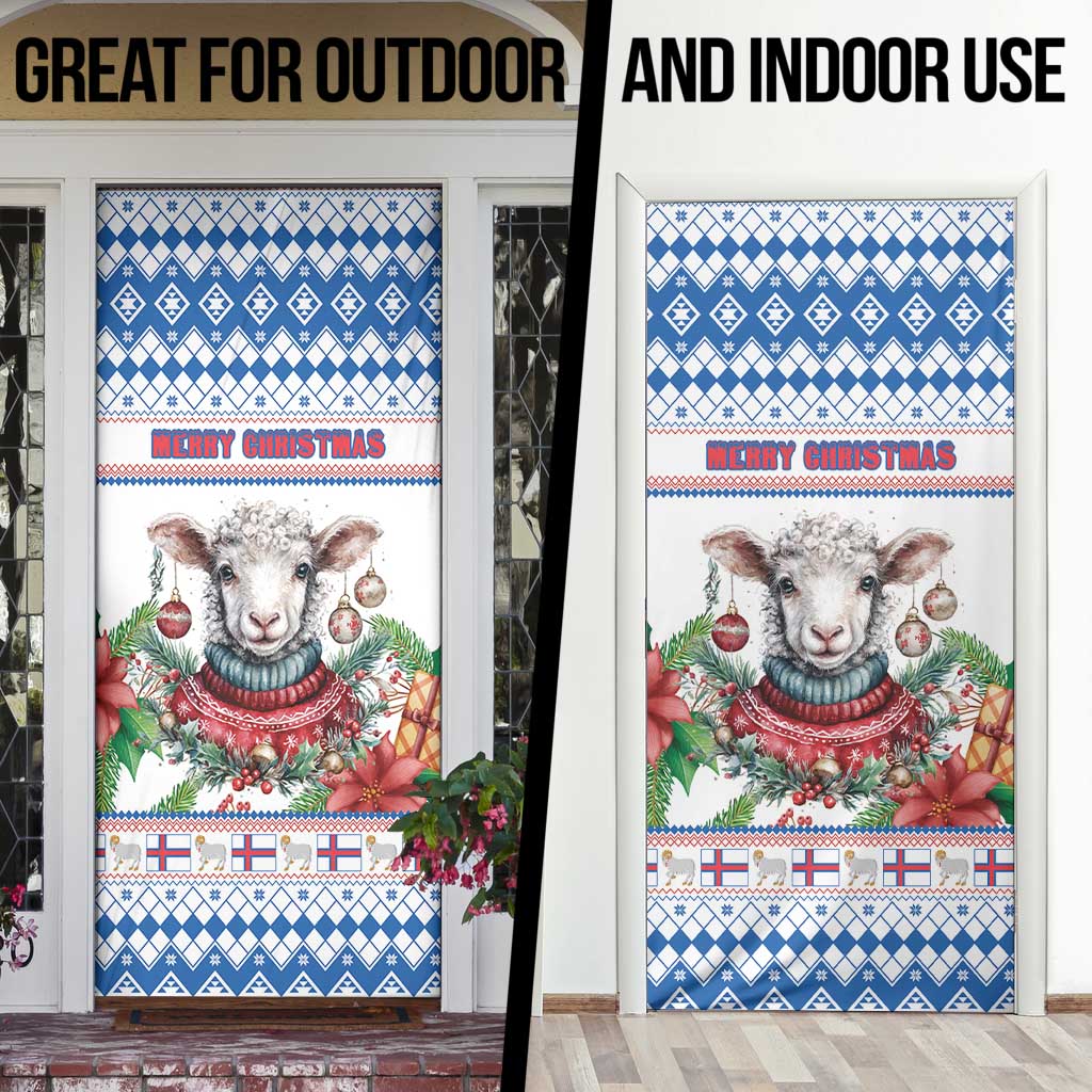 Faroe Islands Christmas Door Cover Cute Faroese Sheep Xmas Patterns - Wonder Print Shop