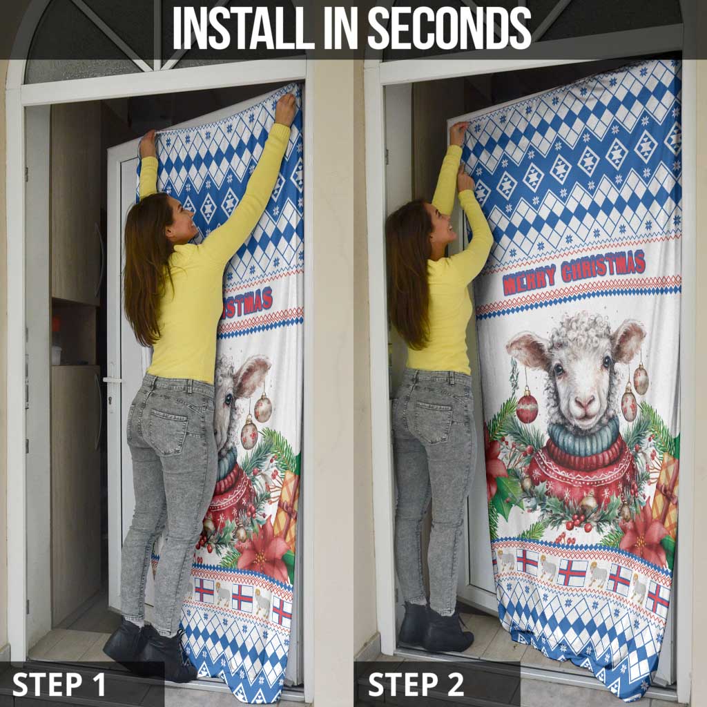 Faroe Islands Christmas Door Cover Cute Faroese Sheep Xmas Patterns - Wonder Print Shop