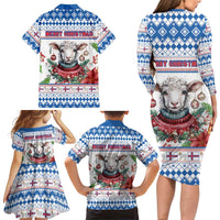 Faroe Islands Christmas Family Matching Long Sleeve Bodycon Dress and Hawaiian Shirt Cute Faroese Sheep Xmas Patterns - Wonder Print Shop