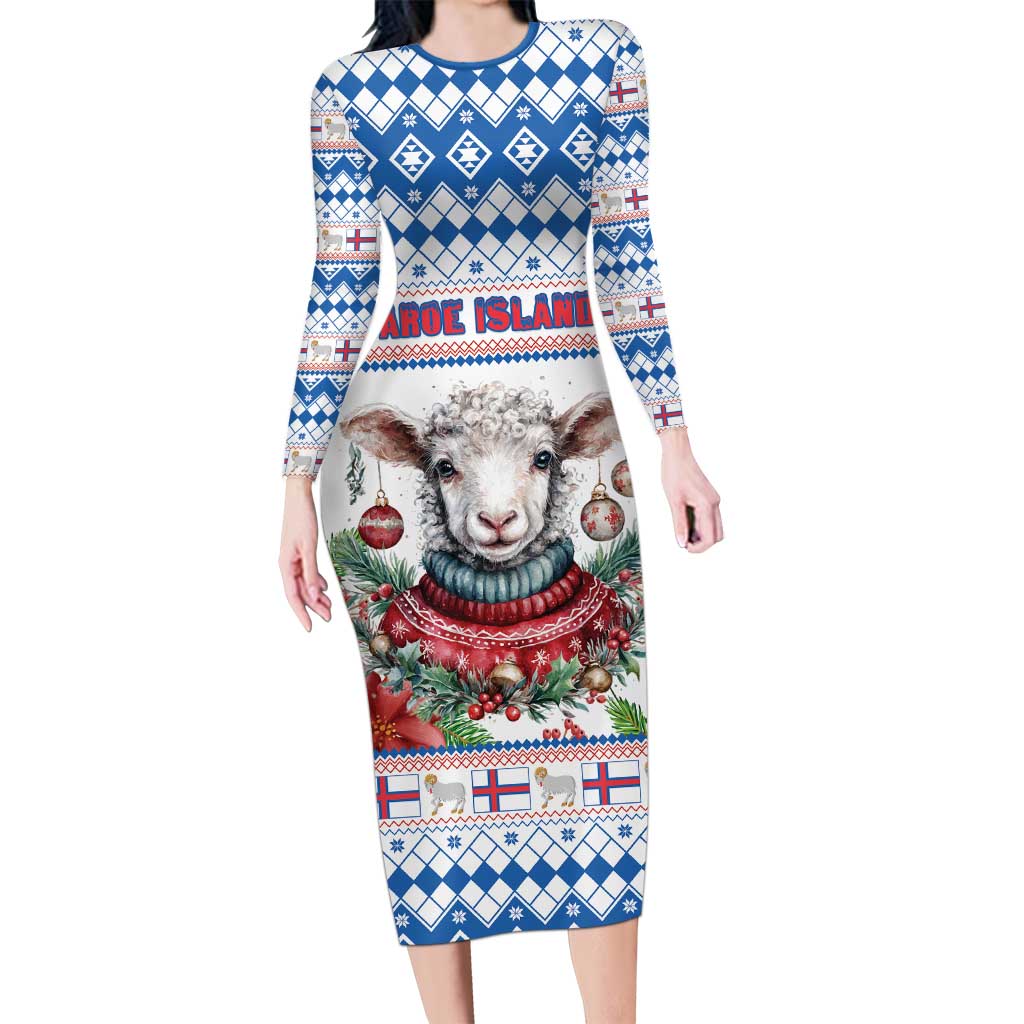 Faroe Islands Christmas Family Matching Long Sleeve Bodycon Dress and Hawaiian Shirt Cute Faroese Sheep Xmas Patterns - Wonder Print Shop