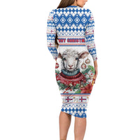 Faroe Islands Christmas Family Matching Long Sleeve Bodycon Dress and Hawaiian Shirt Cute Faroese Sheep Xmas Patterns - Wonder Print Shop