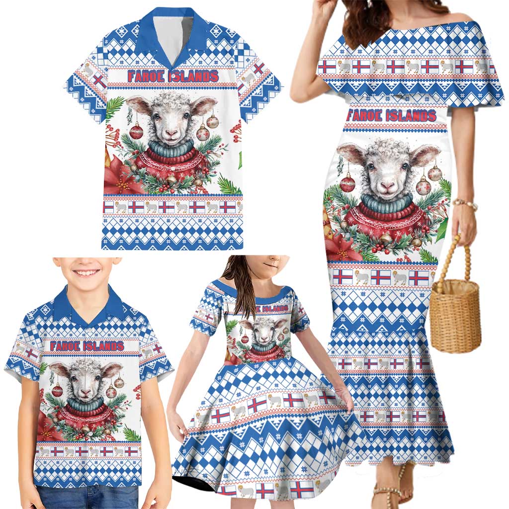 Faroe Islands Christmas Family Matching Mermaid Dress and Hawaiian Shirt Cute Faroese Sheep Xmas Patterns - Wonder Print Shop