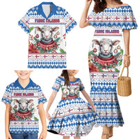 Faroe Islands Christmas Family Matching Mermaid Dress and Hawaiian Shirt Cute Faroese Sheep Xmas Patterns - Wonder Print Shop