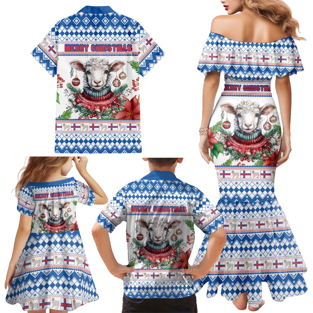 Faroe Islands Christmas Family Matching Mermaid Dress and Hawaiian Shirt Cute Faroese Sheep Xmas Patterns - Wonder Print Shop