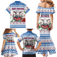 Faroe Islands Christmas Family Matching Mermaid Dress and Hawaiian Shirt Cute Faroese Sheep Xmas Patterns - Wonder Print Shop