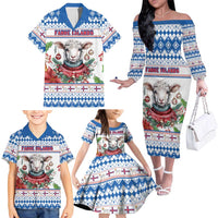 Faroe Islands Christmas Family Matching Off The Shoulder Long Sleeve Dress and Hawaiian Shirt Cute Faroese Sheep Xmas Patterns - Wonder Print Shop