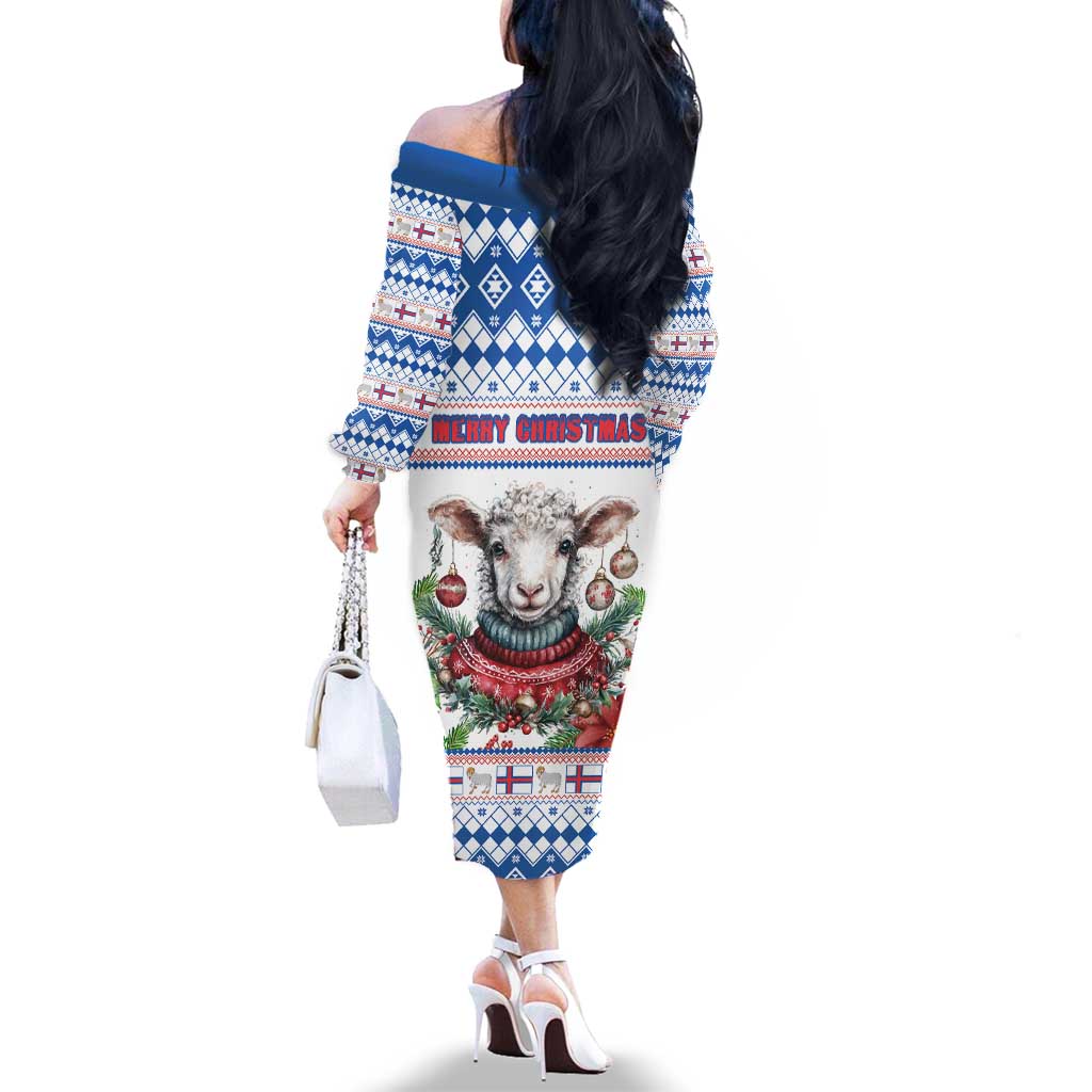 Faroe Islands Christmas Family Matching Off The Shoulder Long Sleeve Dress and Hawaiian Shirt Cute Faroese Sheep Xmas Patterns - Wonder Print Shop