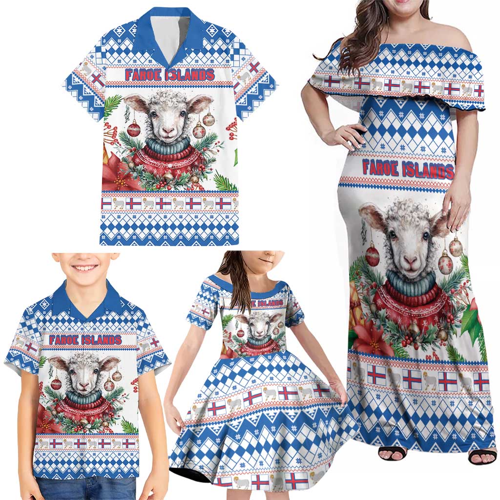 Faroe Islands Christmas Family Matching Off Shoulder Maxi Dress and Hawaiian Shirt Cute Faroese Sheep Xmas Patterns - Wonder Print Shop