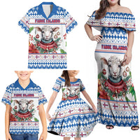 Faroe Islands Christmas Family Matching Off Shoulder Maxi Dress and Hawaiian Shirt Cute Faroese Sheep Xmas Patterns - Wonder Print Shop
