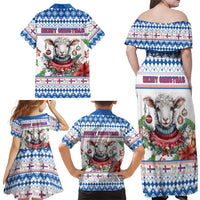 Faroe Islands Christmas Family Matching Off Shoulder Maxi Dress and Hawaiian Shirt Cute Faroese Sheep Xmas Patterns - Wonder Print Shop
