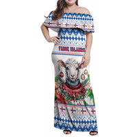 Faroe Islands Christmas Family Matching Off Shoulder Maxi Dress and Hawaiian Shirt Cute Faroese Sheep Xmas Patterns - Wonder Print Shop
