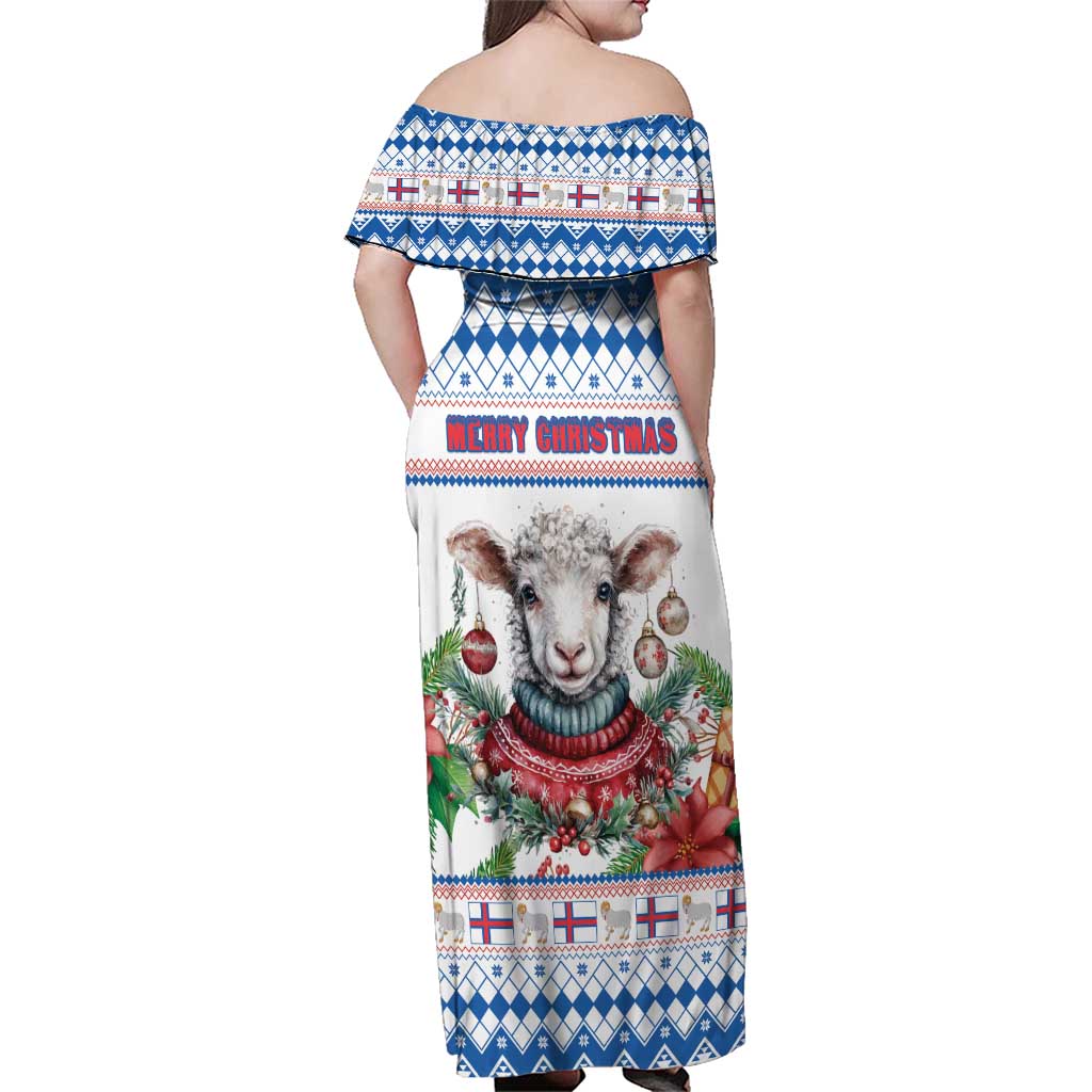 Faroe Islands Christmas Family Matching Off Shoulder Maxi Dress and Hawaiian Shirt Cute Faroese Sheep Xmas Patterns - Wonder Print Shop