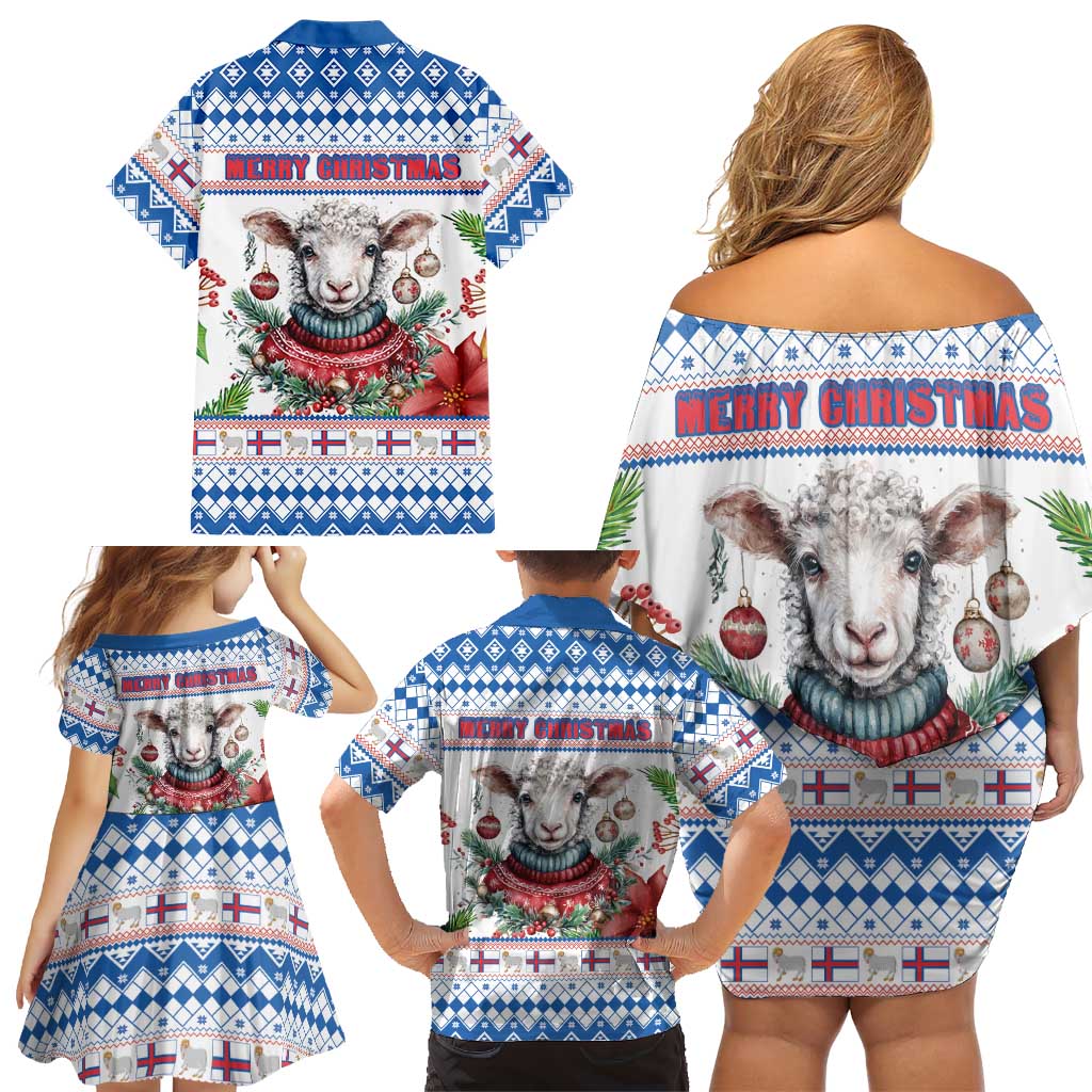 Faroe Islands Christmas Family Matching Off Shoulder Short Dress and Hawaiian Shirt Cute Faroese Sheep Xmas Patterns - Wonder Print Shop