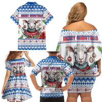 Faroe Islands Christmas Family Matching Off Shoulder Short Dress and Hawaiian Shirt Cute Faroese Sheep Xmas Patterns - Wonder Print Shop