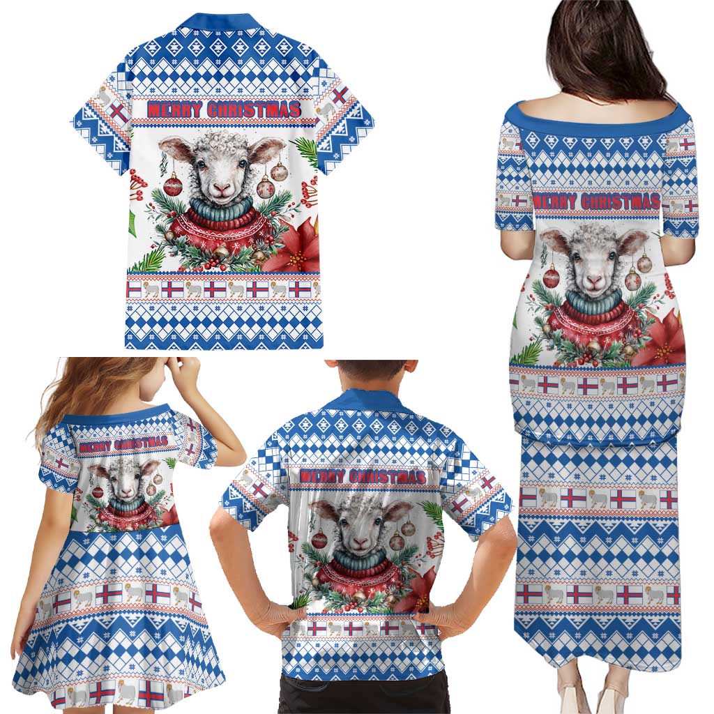 Faroe Islands Christmas Family Matching Puletasi and Hawaiian Shirt Cute Faroese Sheep Xmas Patterns - Wonder Print Shop