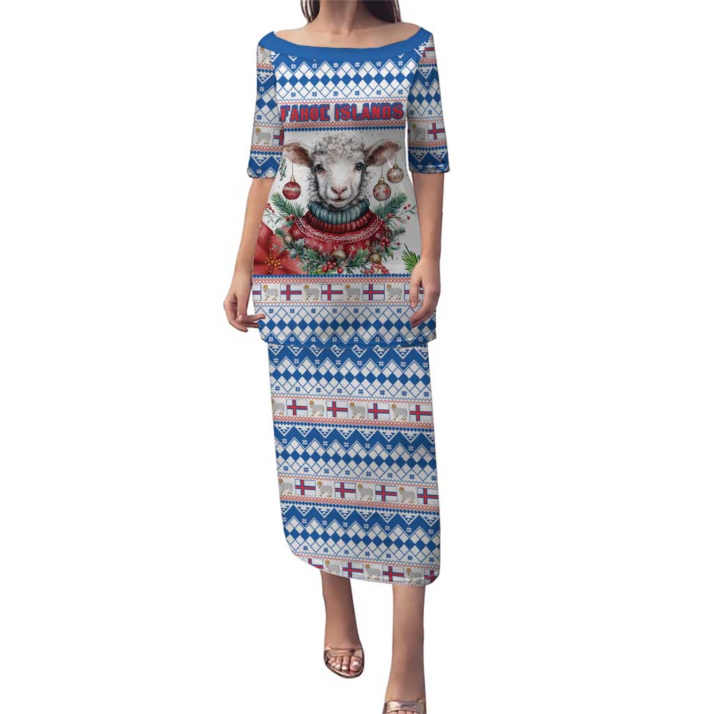 Faroe Islands Christmas Family Matching Puletasi and Hawaiian Shirt Cute Faroese Sheep Xmas Patterns - Wonder Print Shop