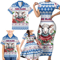 Faroe Islands Christmas Family Matching Short Sleeve Bodycon Dress and Hawaiian Shirt Cute Faroese Sheep Xmas Patterns - Wonder Print Shop
