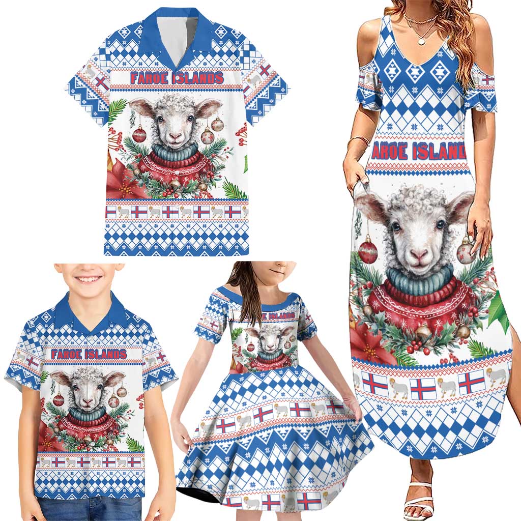 Faroe Islands Christmas Family Matching Summer Maxi Dress and Hawaiian Shirt Cute Faroese Sheep Xmas Patterns - Wonder Print Shop