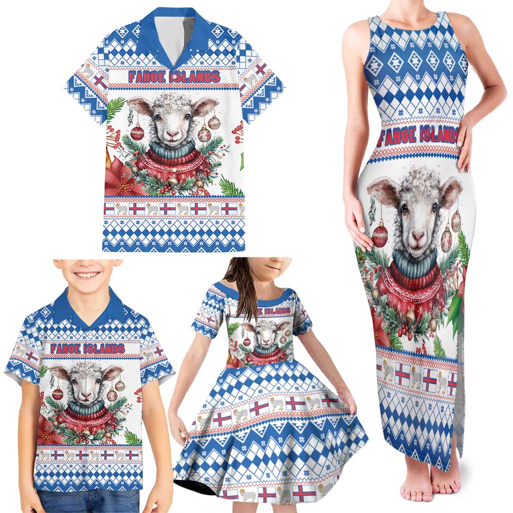 Faroe Islands Christmas Family Matching Tank Maxi Dress and Hawaiian Shirt Cute Faroese Sheep Xmas Patterns - Wonder Print Shop