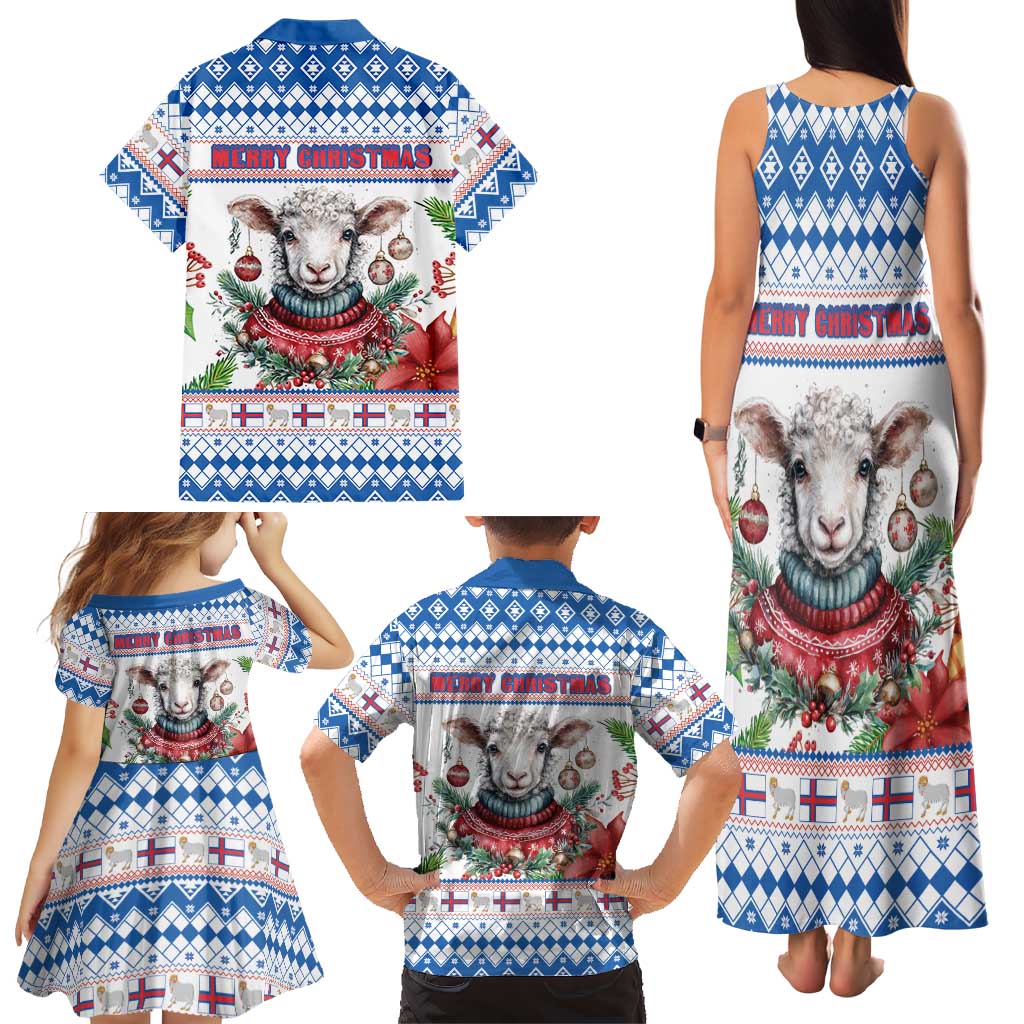 Faroe Islands Christmas Family Matching Tank Maxi Dress and Hawaiian Shirt Cute Faroese Sheep Xmas Patterns - Wonder Print Shop