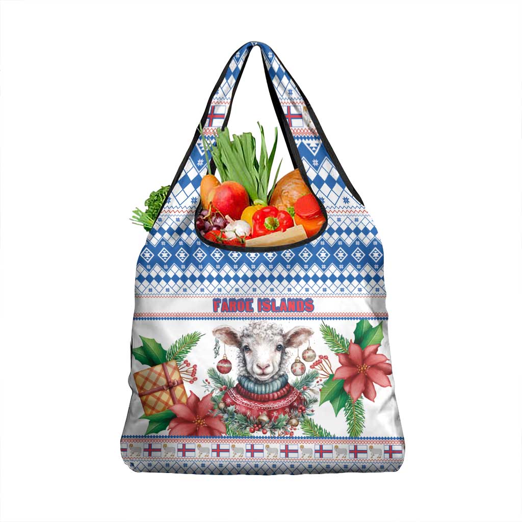 Faroe Islands Christmas Grocery Bag Cute Faroese Sheep Xmas Patterns - Wonder Print Shop