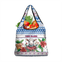 Faroe Islands Christmas Grocery Bag Cute Faroese Sheep Xmas Patterns - Wonder Print Shop