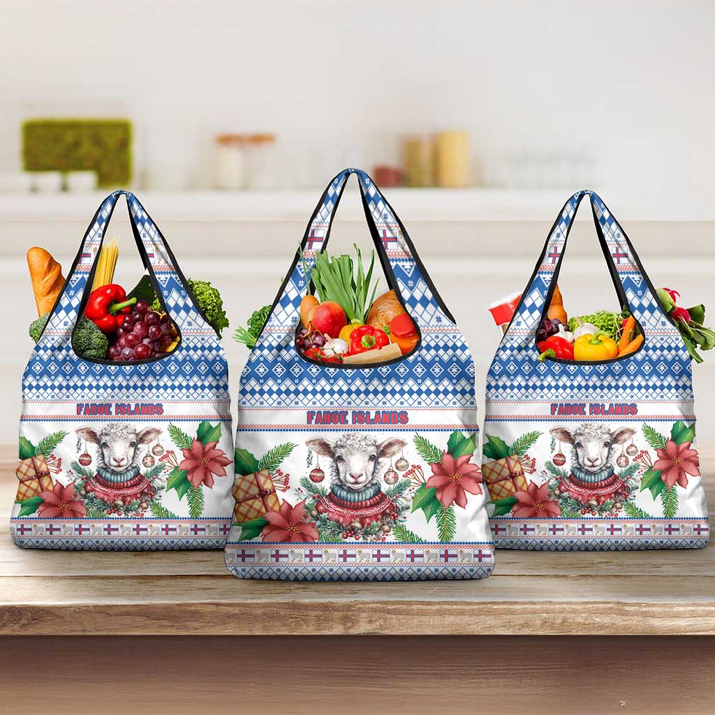 Faroe Islands Christmas Grocery Bag Cute Faroese Sheep Xmas Patterns - Wonder Print Shop