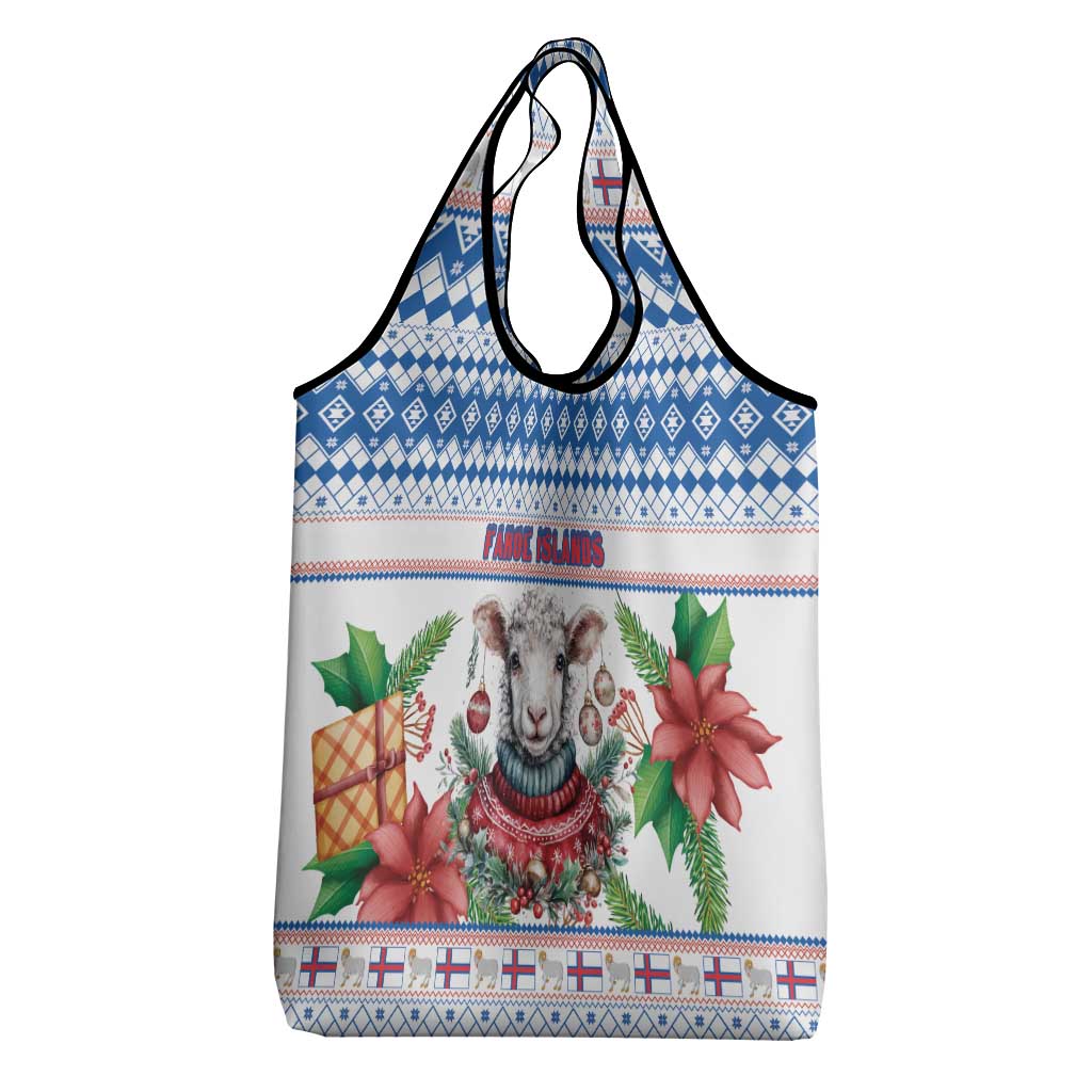 Faroe Islands Christmas Grocery Bag Cute Faroese Sheep Xmas Patterns - Wonder Print Shop