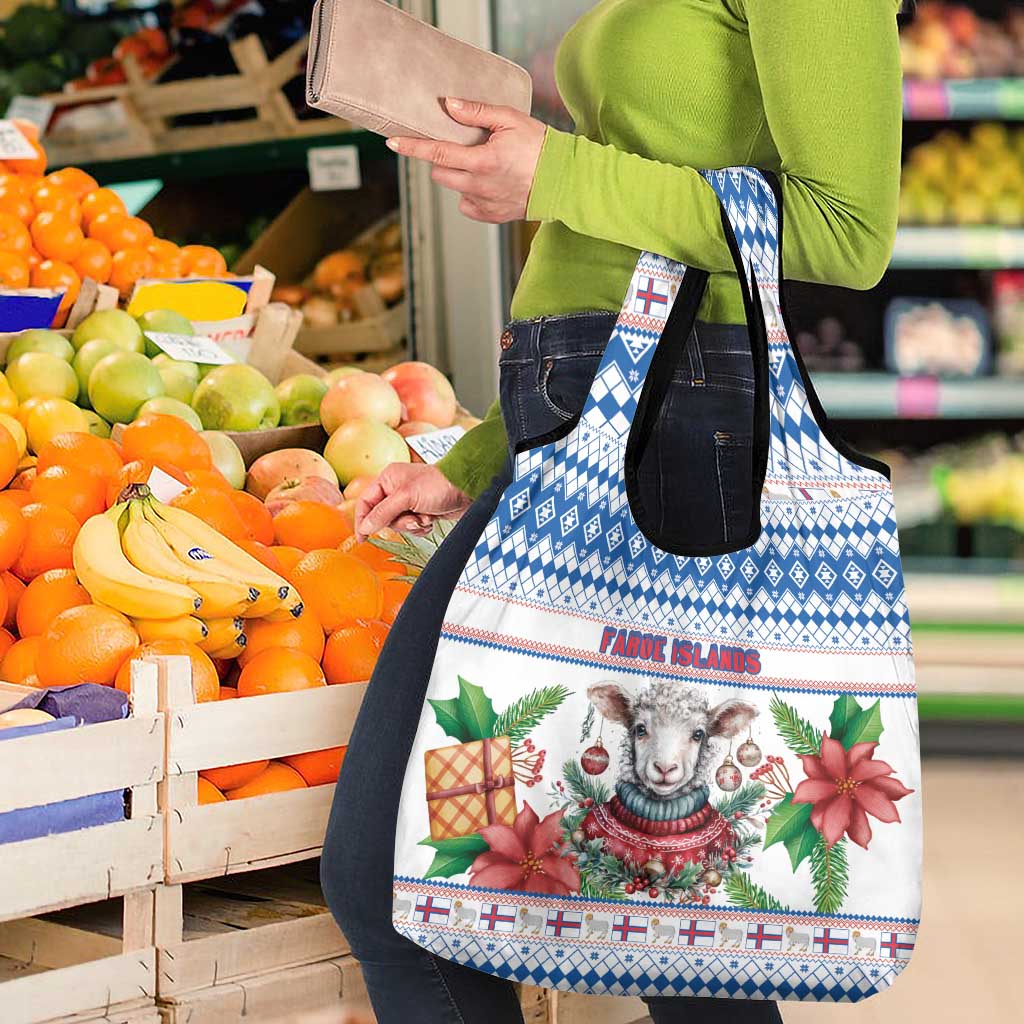 Faroe Islands Christmas Grocery Bag Cute Faroese Sheep Xmas Patterns - Wonder Print Shop