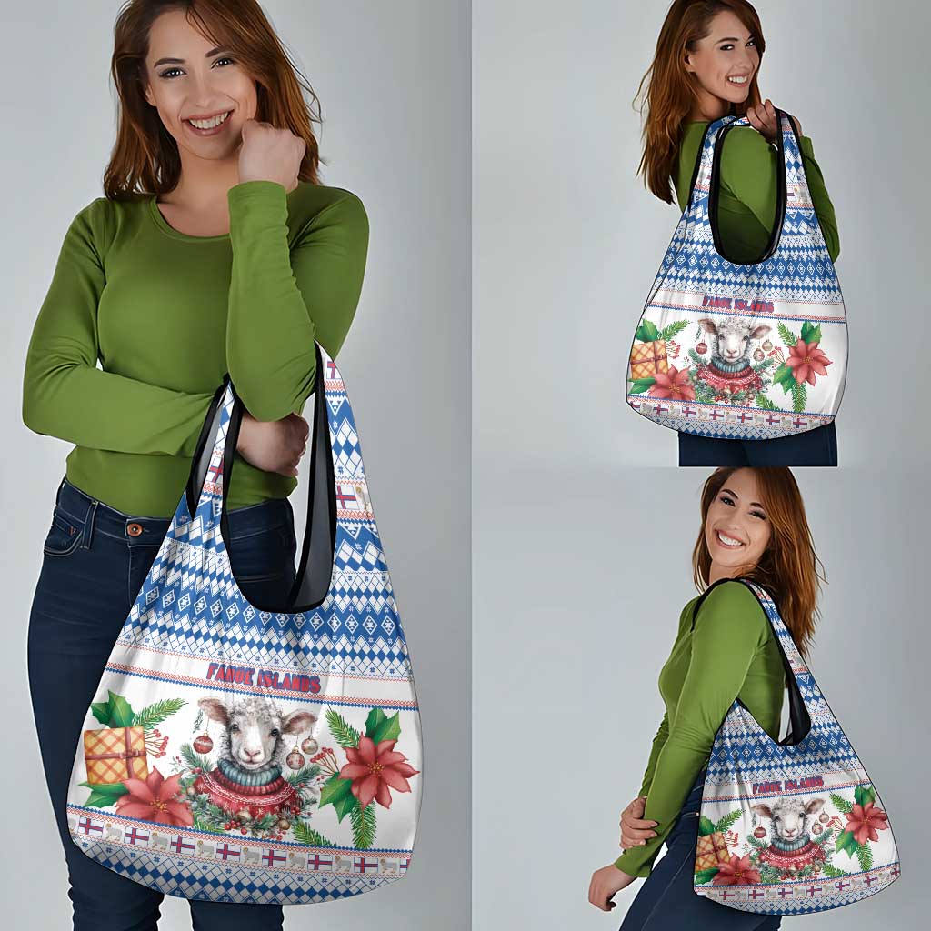 Faroe Islands Christmas Grocery Bag Cute Faroese Sheep Xmas Patterns - Wonder Print Shop